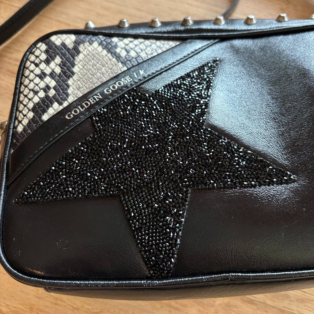 Golden Goose Black Studded Leather Shoulder Bag With Star - Picture 2 of 12